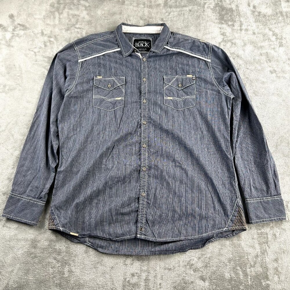 Buckle Black Shirt Mens XL Athletic Fit Blue White Button Long Sleeve BKE Westen
